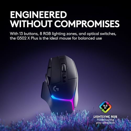 Logitech G502 X Plus Wireless Gaming Mouse - LIGHTSPEED Optical, LIGHTFORCE Switches, LIGHTSYNC RGB, HERO 25K Sensor for PC/Mac - Black