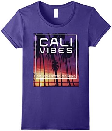 Womens Cali Vibes California Golden State Of Mind Palm Tree T-Shirt Medium Purple