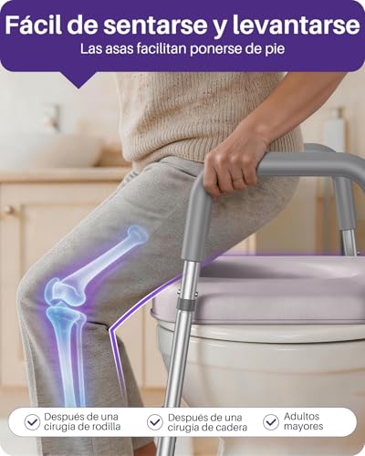KEKOY Elevador WC adulto con 7 ajustes de altura y 3 de ancho y reposabrazos. Montaje sin herramientas, el alzador WC adulto es compatible con la mayoría de inodoros, ideal para mayores, Gris