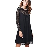 vanberfia Women's Long Sleeve Lace Patchwork Loose Casual Mini Chiffon Dress (XXL, 6556)