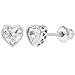 925 Sterling Silver Clear CZ Small Heart Screw Back Earrings Baby Girl Kids