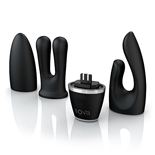 Sova RC500 The Multi Attachment Rechargeable Vibrator with 3 Unique Vibrating Heads and Discreet USB charging Function, Washable Premium Silicone (Body Safe) 7 Vibrating Level Powerful G Spot Vibrato