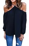 Hibluco Women's Off Shoulder Tops Long Sleeve Halter Neck T-shirt Chiffon Blouses