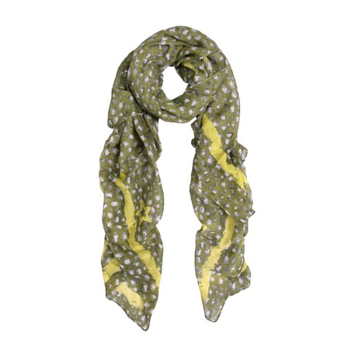 Elegant Spot Leopard Animal Print Scarf with Brushed Border, Green
