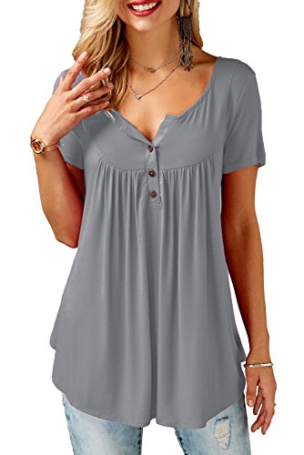 Neitade Women Shirts and Blouses Short Sleeve Tunic Tops For Leggings Plus Size Grey XL - Thumbnail 4