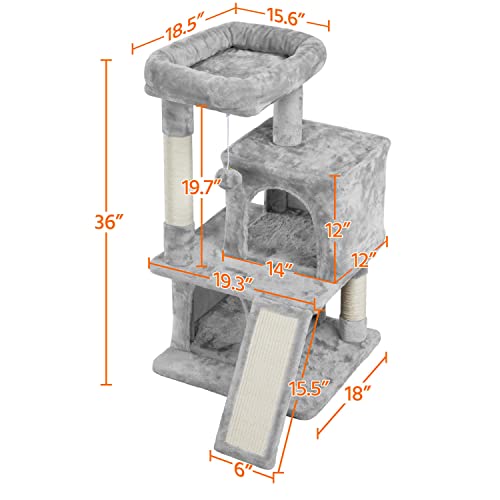 Yaheetech Cat Tree for Indoor Cats, 36in Cat Tower Cat Condo with Extra Large Perch, Scratching