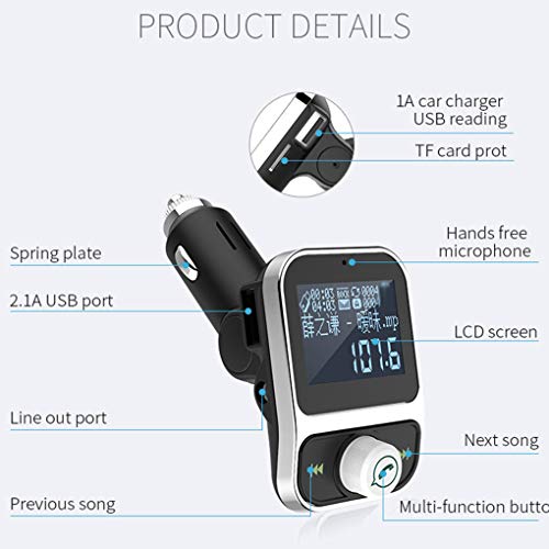image for Topker Beaums Bluetooth V4.1 FM Transmitter Modulator 1.44inch Screen 