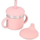MYCOKI SP Baby Sippy Cup, Silicone Training Stainless Steel Kid Cups, Break Resistant Straw Lid Cup for Infants 6-12 Month Toddlers and 1-3 Year Kids, 7.4 Oz Water Drinking Cup (Pink, 1pc)