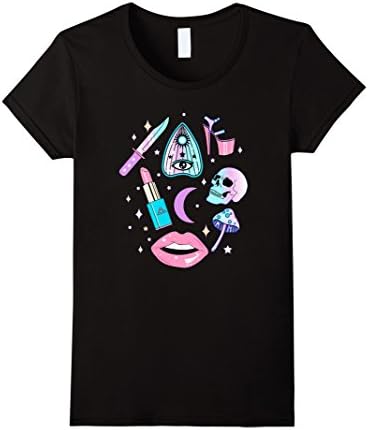 Womens Pastel Goth Kawaii Witch Creepy Cute Graphic Shirt XL Black