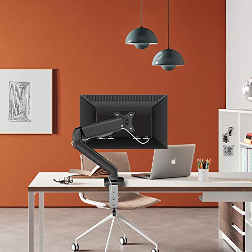 Single Monitor Desk Mount Stand - PUTORSEN Articulating Gas Spring Monitor Arm, Adjustable VESA Mount Desk Stand with Clamp and Grommet Base - Fits 17 to 27 Inch Computer Screens, Hold up to 14.3lbs