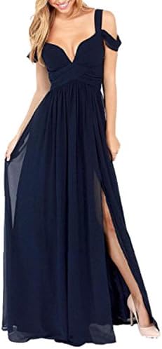 FancyStar Women's Off Shoulder Deep V-Neck Long Chiffon Dress Chinese XL Navy