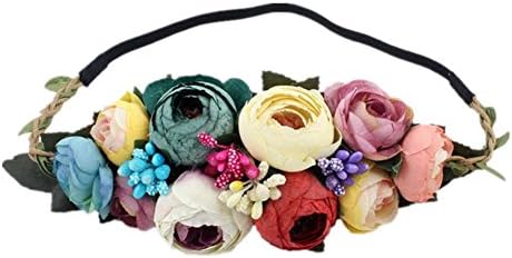 Elinq Bridal Crown Bridal Hair Accessories Artificial Flower Headband For Wedding Garland Headpiece (Colored)