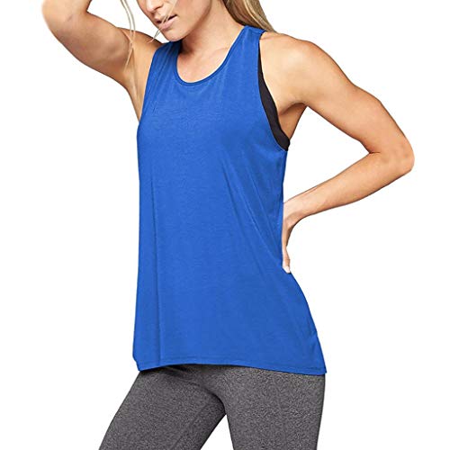 Inverlee Women Training Yoga Gym Waistcoat Blouses Running Jogger Sport Vest Tops Blue - Thumbnail 4