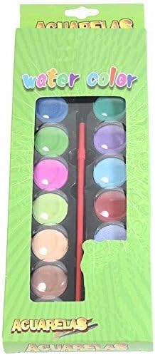 Watercolour Boys Kids Colour Paint cake set 12 Colours with paint brush (Green)