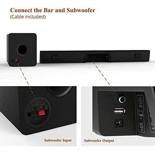 Sound Bar subwoofer, MEGACRA 2.1 Channel 100Watt Home Theater Sound Bars TV Sub Wired Wireless Connection Bass Adjustable (Certified Refurbished) - Thumbnail 3