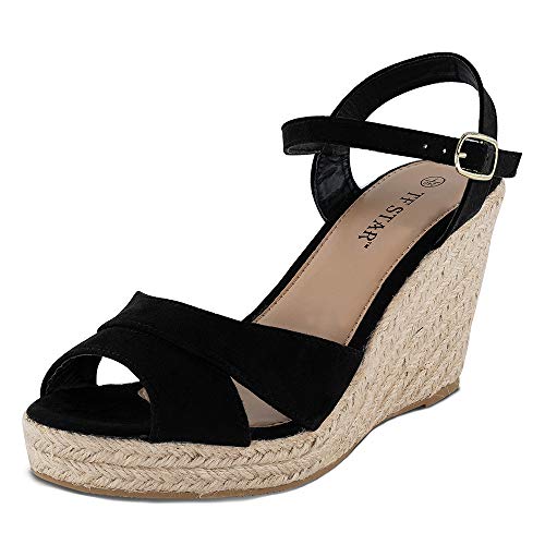 TF STAR Jute Rope Wedge Sandals for Women,Women Platform Summer Shoes