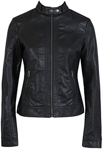 Jeff Tribble Women Pimkie Washed PU Leather Motorcycle Jacket Slim Autumn Short Paragraph Large Size XS-XXXL Black M