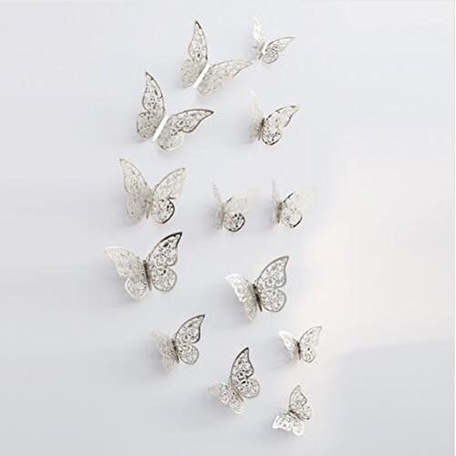 QZT 12Pcs/Lot 3D PVC Wall Stickers Butterflies Hollow DIY Home Decor Poster Kids Rooms Wall Decoration Party Wedding Decor Sliver C