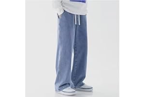Mens Vintage Straight Leg Jeans Loose Wide Leg Denim Pants Casual Versatile Trousers