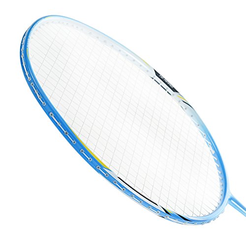 WHIZZ Graphite Frame Badminton Rackets for Adults, Carbon Fiber Light Durable Racquet for Beginners, 87g Strung, Includes Large Carry Bag / 2 Grip Tapes (Blue+Pink)