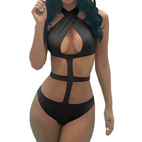 GUAngqi Women Sexy Nightwear Bandage Knicker Sleepwear Lingerie Sexy Hollow Front Cross Top Underwear,Black