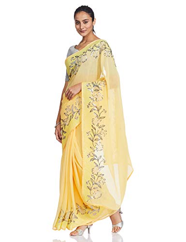 RIVER Georgette with Blouse Piece Saree (DBS/PL5/SR06_Golden Haze_One Size)