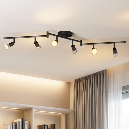 LVWIT Swivel Ceiling Spotlight, 6 Way Ceiling Lights GU10 Black Kitchen GU10 Base Ceiling Light Mounting Bracket for Living Room Bedroom Dining Room (No Bulb)
