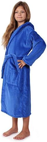 Indulge Linen Kids Terry Velour Bathrobe, Hooded, 100% Cotton, Made in Turkey (Royal Blue, SM)
