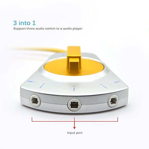 C-zone 3ft Cable Digital Audio Optical Switcher Fiber Cable Toslink 3-Way Selector Switch Hub