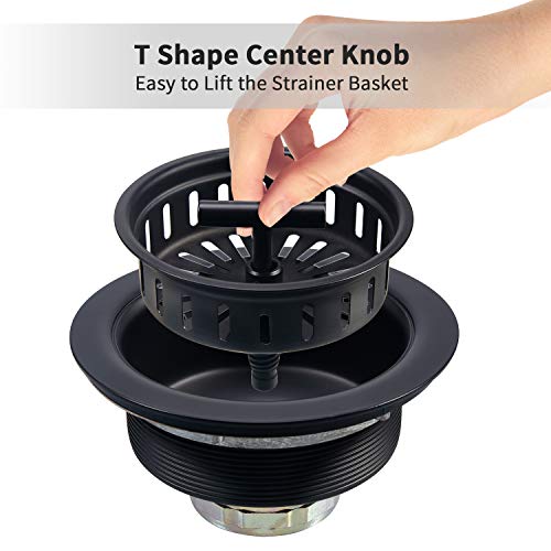 KONE Black Kitchen Sink Drain Matte Black Sink Strainer 31/2 Inch