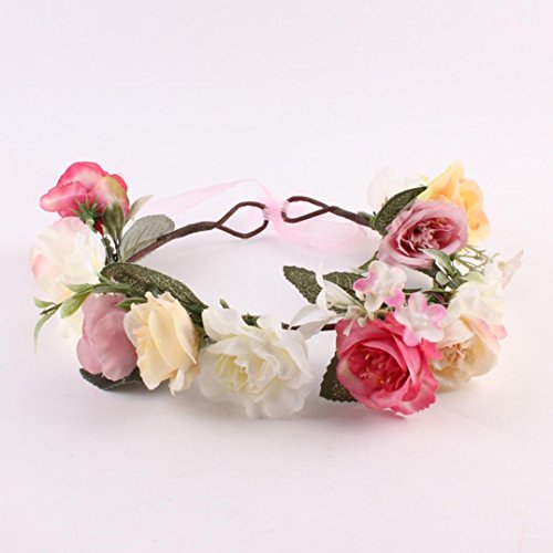 Anshinto Baby Girls Handmade Rose Flower Headband Hair Band Wreath Headdress (Pink)