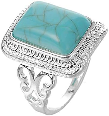 Green Red Turquoise Rings,Futemo Fashion Gemstone Jewelry Silver Plated Alloy Bands Statement Gift Ring for Women Girl