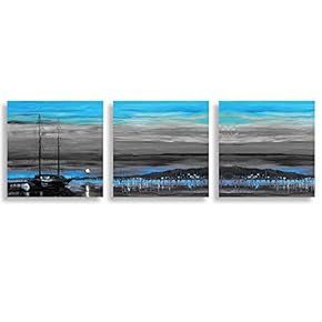 3 Panel Abstract Blue Forest Pictures Home Wall...