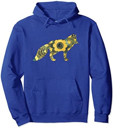 Unisex Arctic Fox Mandala Pullover Hoodie 2XL Royal Blue