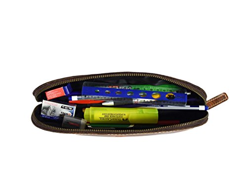 image for Vintage Leather Zippered Pen/Pencil Case | Classic Cylindrical Design 