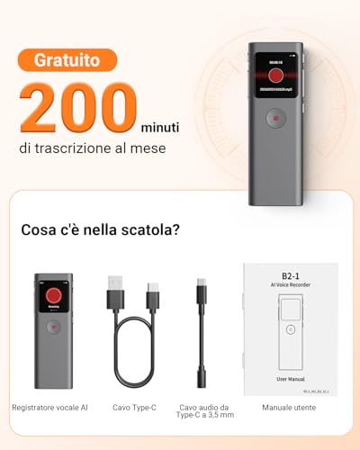 NUASI AI Voice Recorder, 64GB Digital Recorder Transcription and Auto Summary, Supports 90+ Languages, App Control, Unlimited Cloud, with Voice Activation for Meeting/Lessons