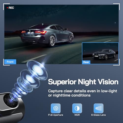 WOLFANG 4K Dashcam Voiture Avant Arrière, Wi-FI Caméra Voiture, Grand Angle 170° G-Capteur, Caméra Embarquée Voiture avec Mode Stationnement 24H, Vision Nocturne, Enregistrement en Boucle