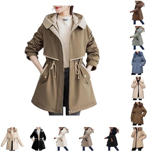 womens parka coats Parka Jacket Womens Removable Liner Coat Short Winter Hooded Large Collar Cotton Coats Warm Hooded Waterproof Quilted Zip Up Outerwear women's jackets winter Coffee XL