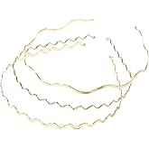 Uonlytech Metal Wavy Hair Bands and Headbands Set - 3pcs Gold Hair Hoops for Women, Girls and Sports