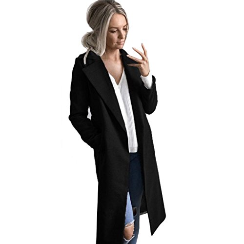 Hot Sale! Napoo Women Long Coat Winter Lapel Parka Jacket Solid Cardigan Overcoat Outwear (S, Black)