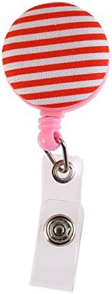 Fashion Pink Stripes Design,24 inch Retractable Cord,Badge Reel Clip Cute Name/ID Badge Holder For Office Employee,Doctor,Teacher,Nurse And Exhibition