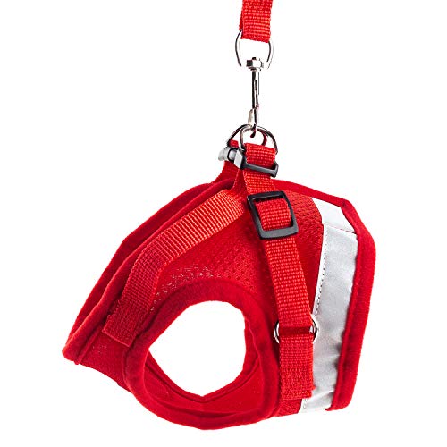 Kamots Beauty Escape Proof Cat Harness and Leash for Walking Adjustable Soft Mesh Pet Vest with Lead for Kitten Puppy Rabbit ï¼ˆRed,XLï¼‰