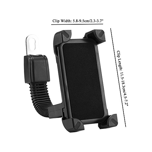Efanr Universal Motorcyle / Scooter / Electric Car / Tricycle Rearview Mirror Mount Stand Holder, Adjustable 360 Degrees Rotate, Compatible With 4 to 7.5 Inches of Mobile Cell Phone (Black)