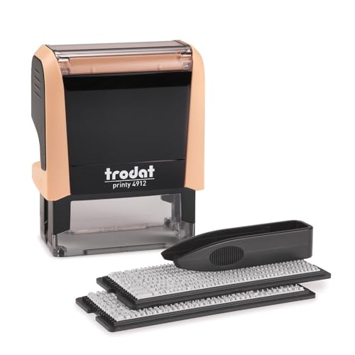 Trodat Printy 4912 Stamp Set in Pastel Cream to Set Yourself – 4 Lines of Text, Imprint 47 x 18 mm, German, Includes Tweezers, Ink Pad Black & Letter and Number Set in Two Sizes