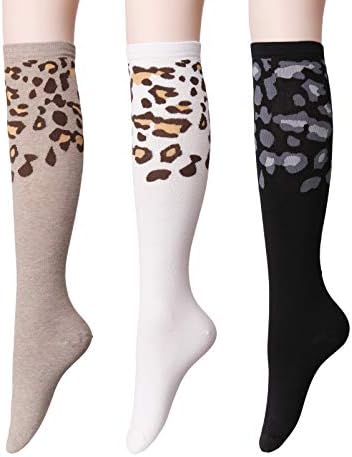 Womens Casual Knee High Socks 3Pairs Solid & Heart & Argyle &leopard Pattern Colors Fashion Socks