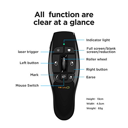 Lefant F8 Wireless Presenter with Red Laser Pointer 2.4GHz Remote USB Presentation Clicker with Scroll Wheel for PPT Keynote Presentation