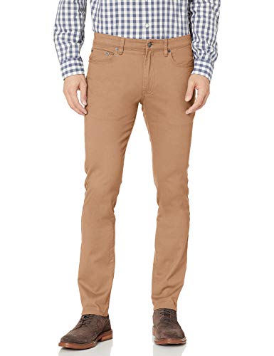 Amazon Essentials Mens Skinny-Fit 5-Pocket Stretch Twill Trousers, Dark Khaki Brown, 35W / 32L