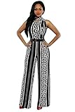 Oubaybay Women's Sexy Plunge V Neck Belted Wide Leg Jumpsuits Dress