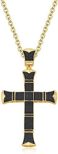 Smjewels 3 Row 9K Rose Gold FN Blue Sapphire Sim Diamonds Micro Pave Cross Pendant Necklace