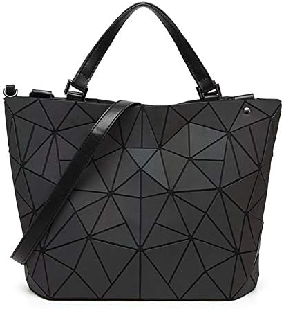 LLDHWX Geometric Luminous Purses Handbags, Shard Lattice Eco-Friendly Leather Rainbow Holographic Purse, Rhombus Irregular Bucket Japanese Folding Handbag
